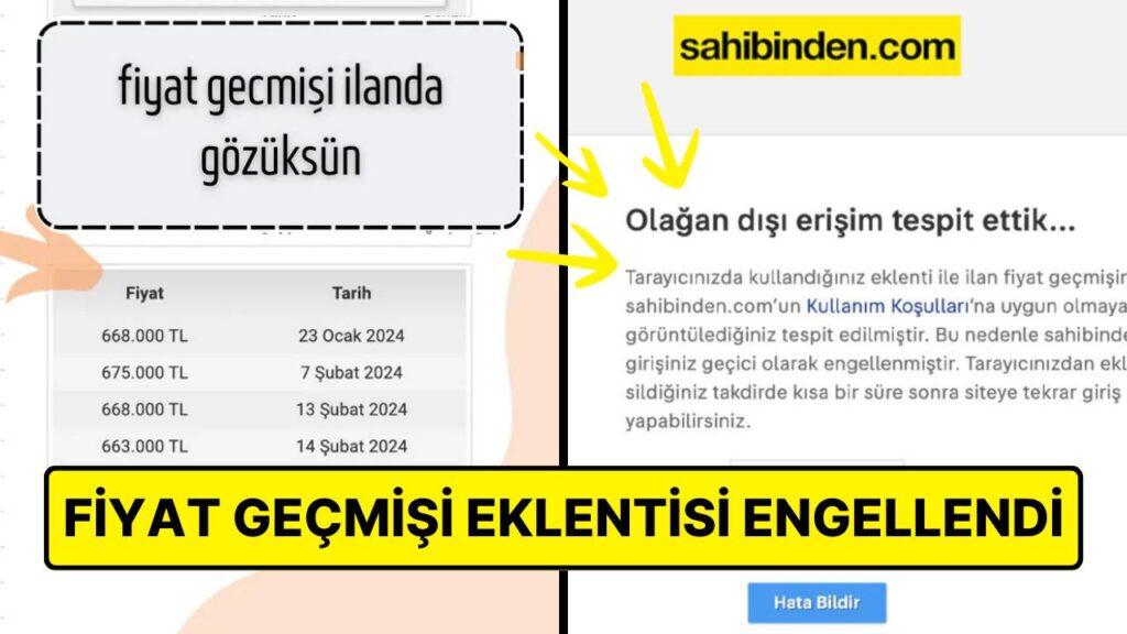 Sahibinden.com fiyat değişimini engelledi!