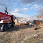 Çiftlikte çıkan yangında bin saman balyası kül oldu